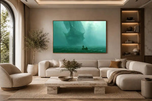 misty boat teal canvas art
