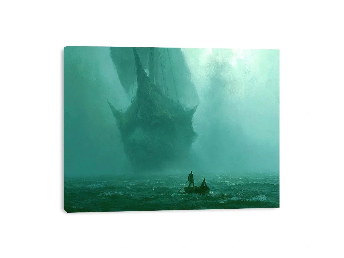 misty boat teal canvas art