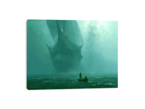 misty boat teal canvas art