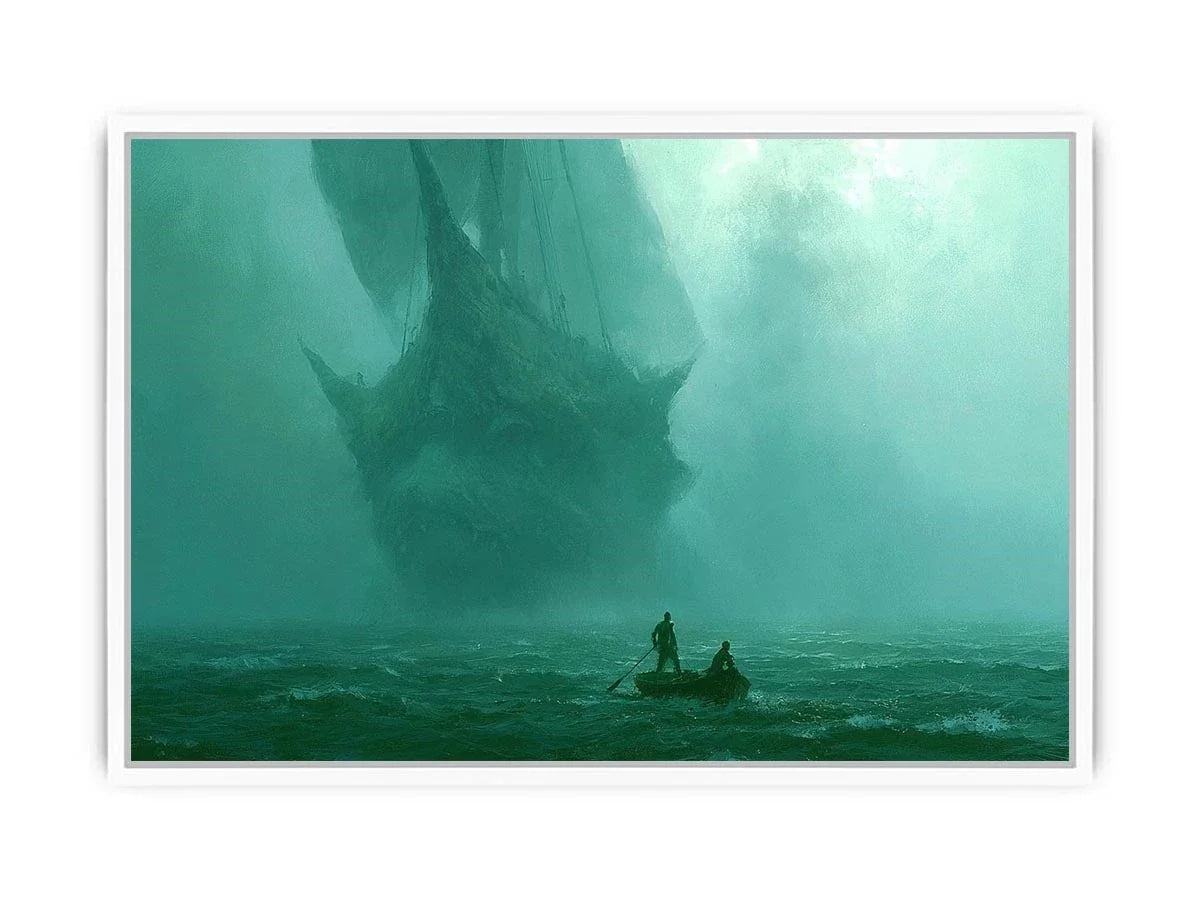 misty boat teal canvas art