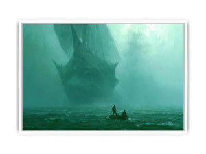 misty boat teal canvas art