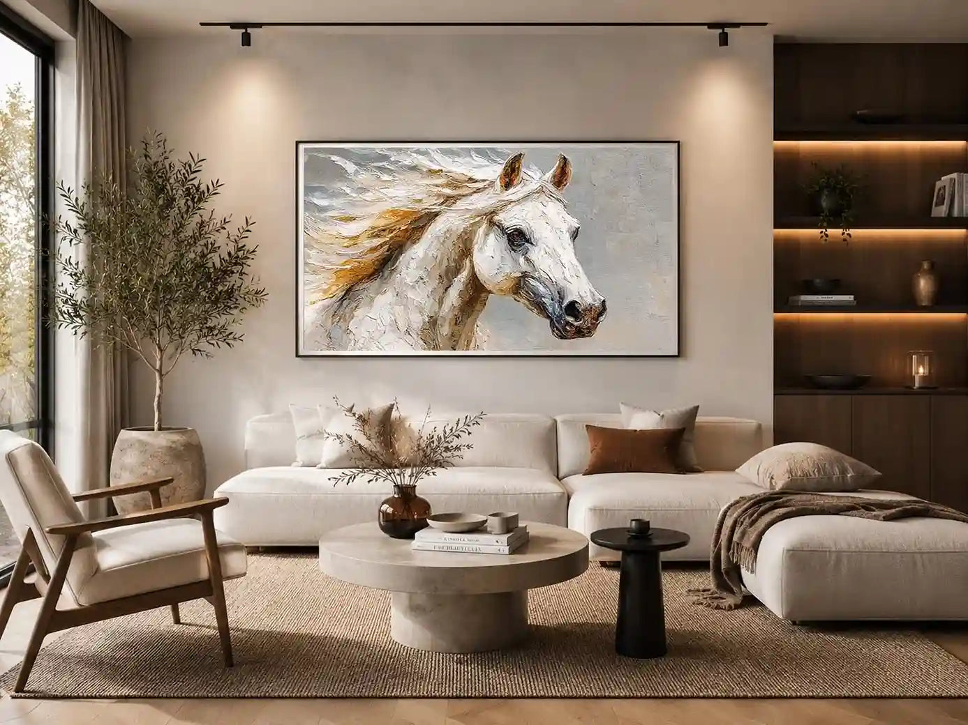 white horse rustic canvas art