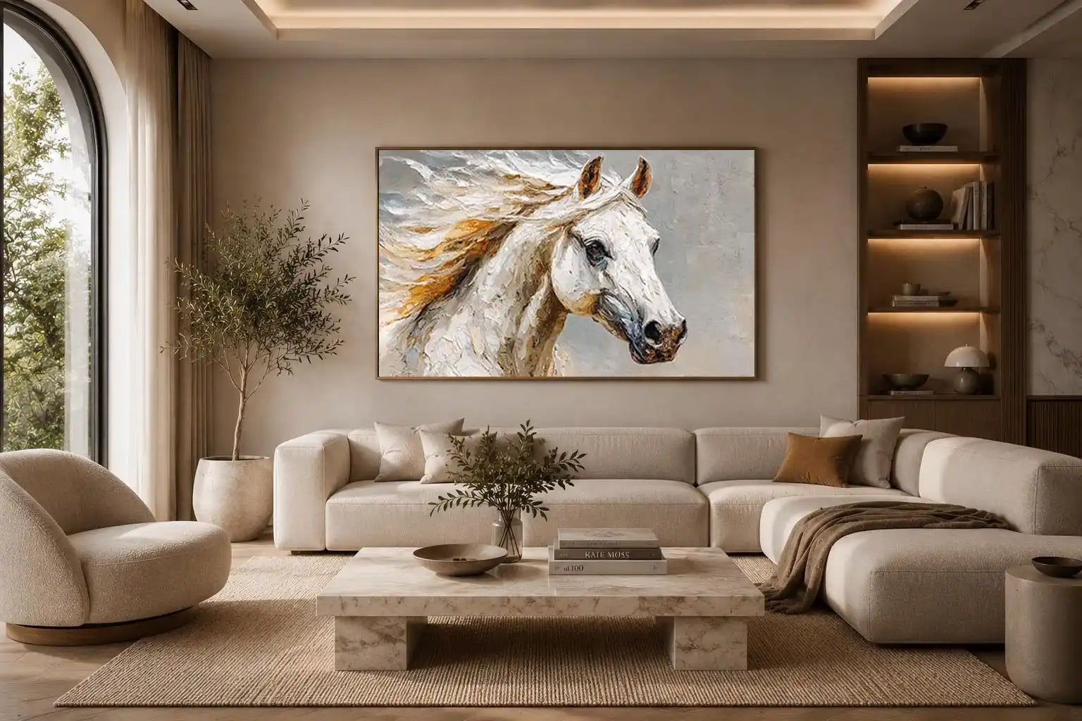 white horse rustic canvas art