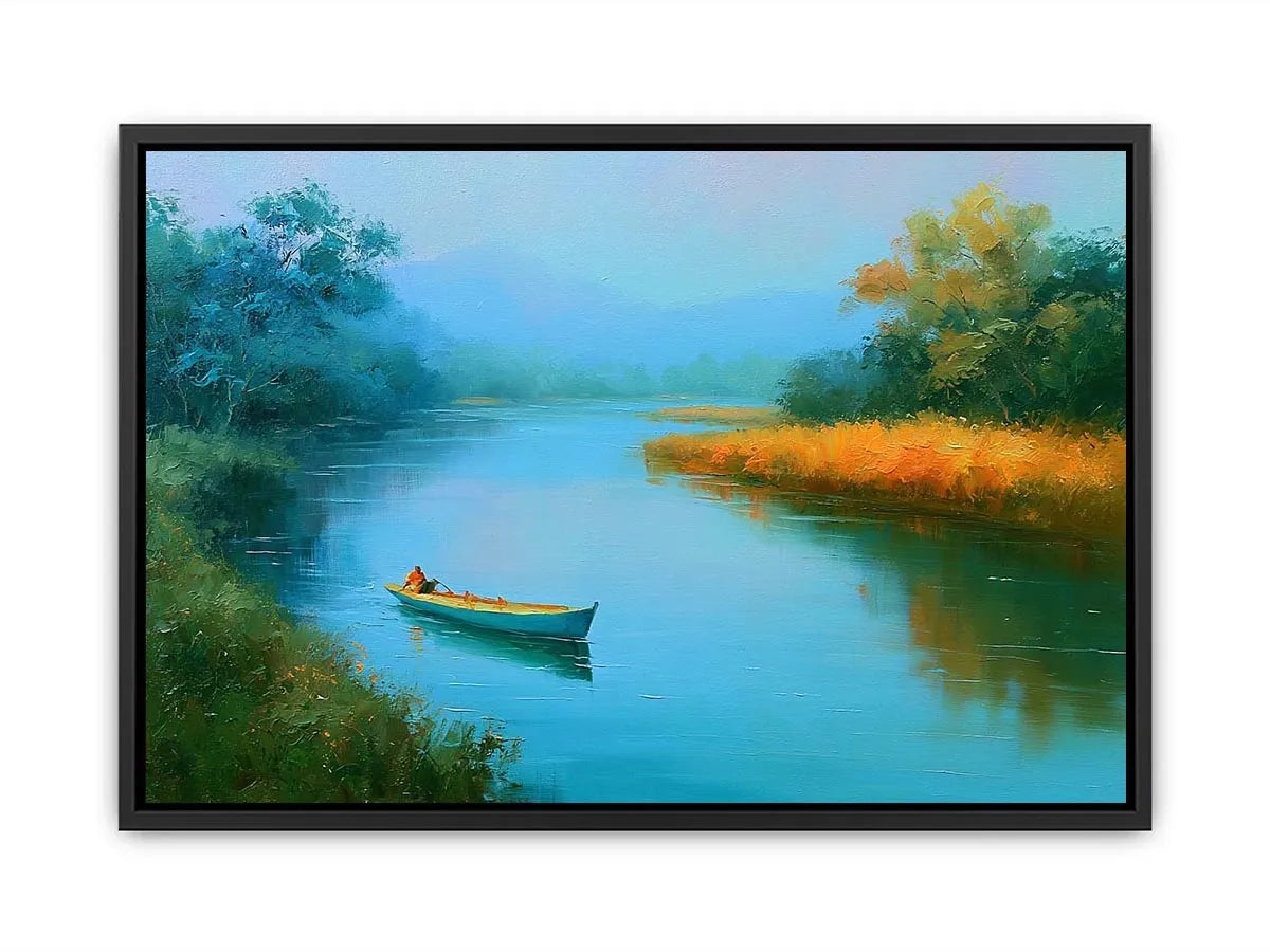 calm river boat landscape canvas print