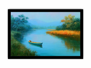 calm river boat landscape canvas print