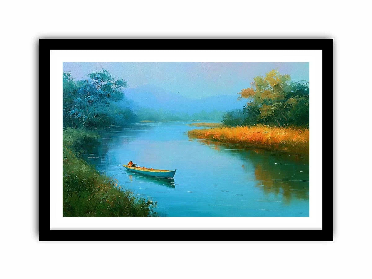 calm river boat landscape canvas print