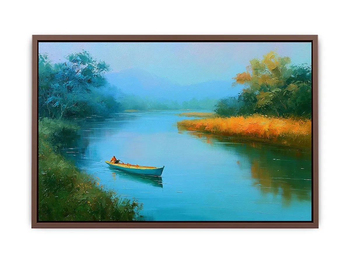 calm river boat landscape canvas print