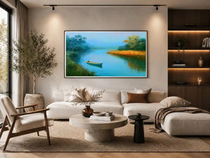 calm river boat landscape canvas print