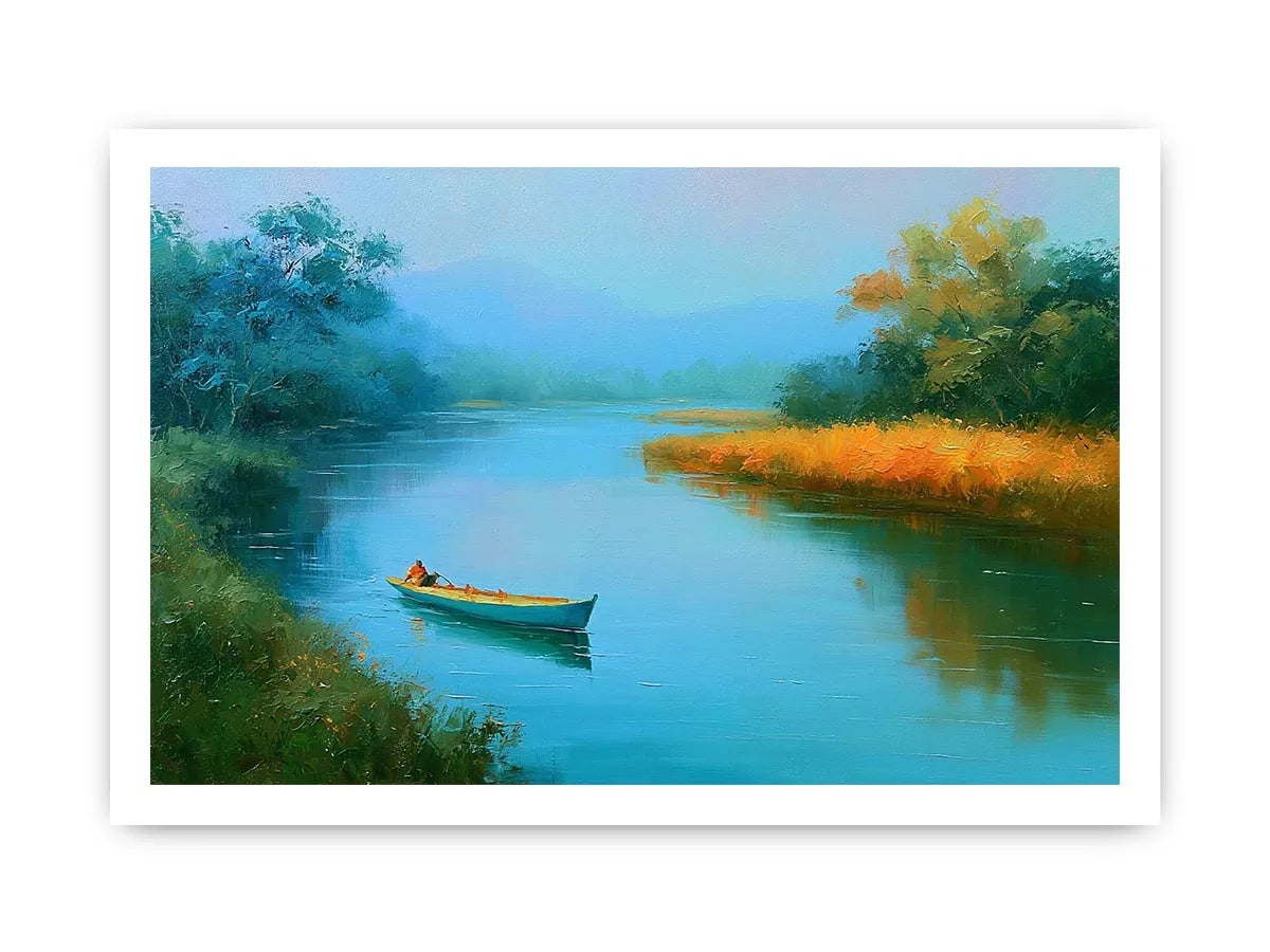 calm river boat landscape canvas print