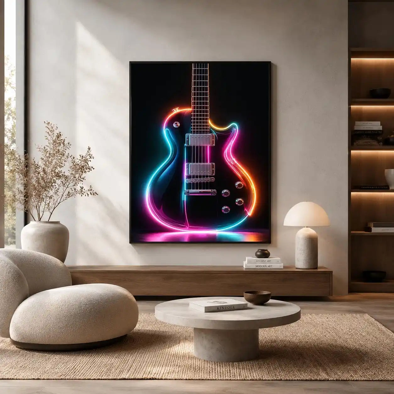 neon electric guitar canvas print