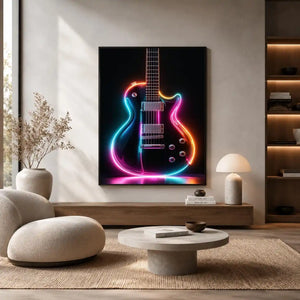 neon electric guitar canvas print