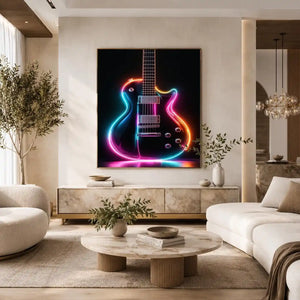neon electric guitar canvas print