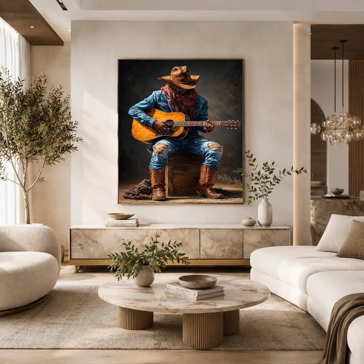 rustic cowboy guitar canvas art