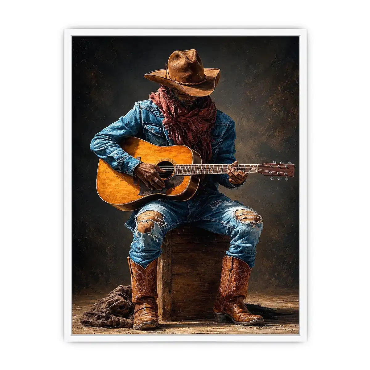 rustic cowboy guitar canvas art
