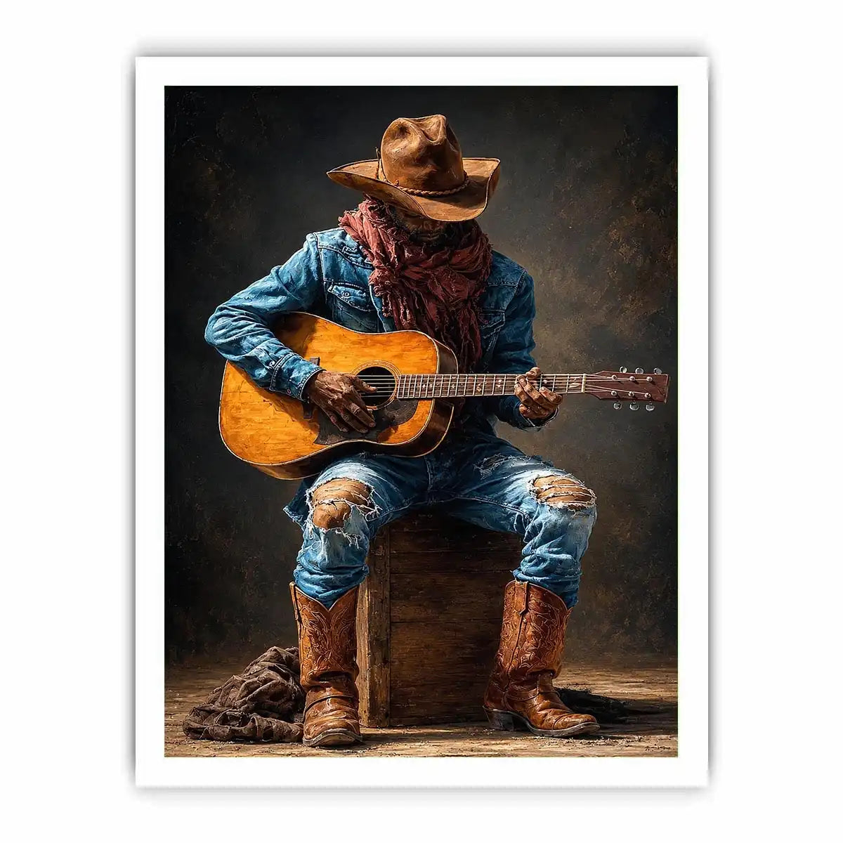 rustic cowboy guitar canvas art
