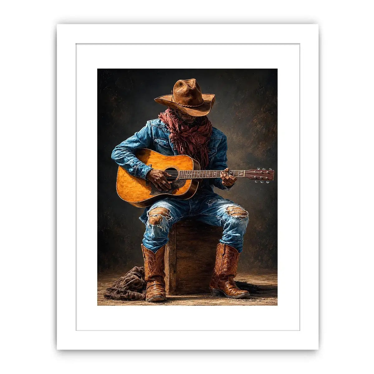 rustic cowboy guitar canvas art
