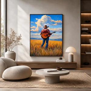 cowboy prairie guitar canvas art