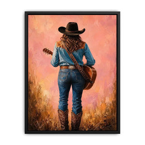 cowgirl guitar western canvas print