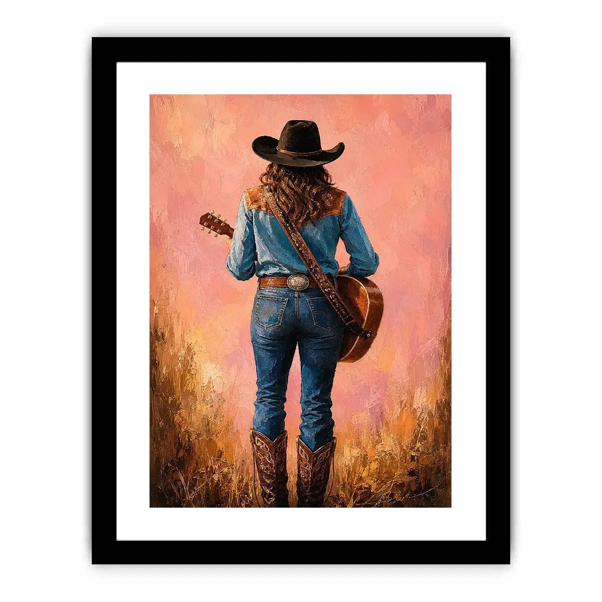 cowgirl guitar western canvas print