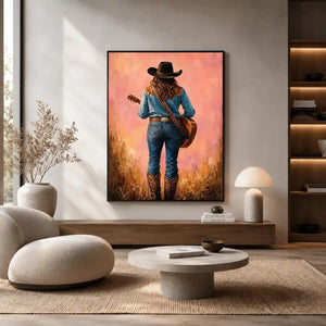 cowgirl guitar western canvas print