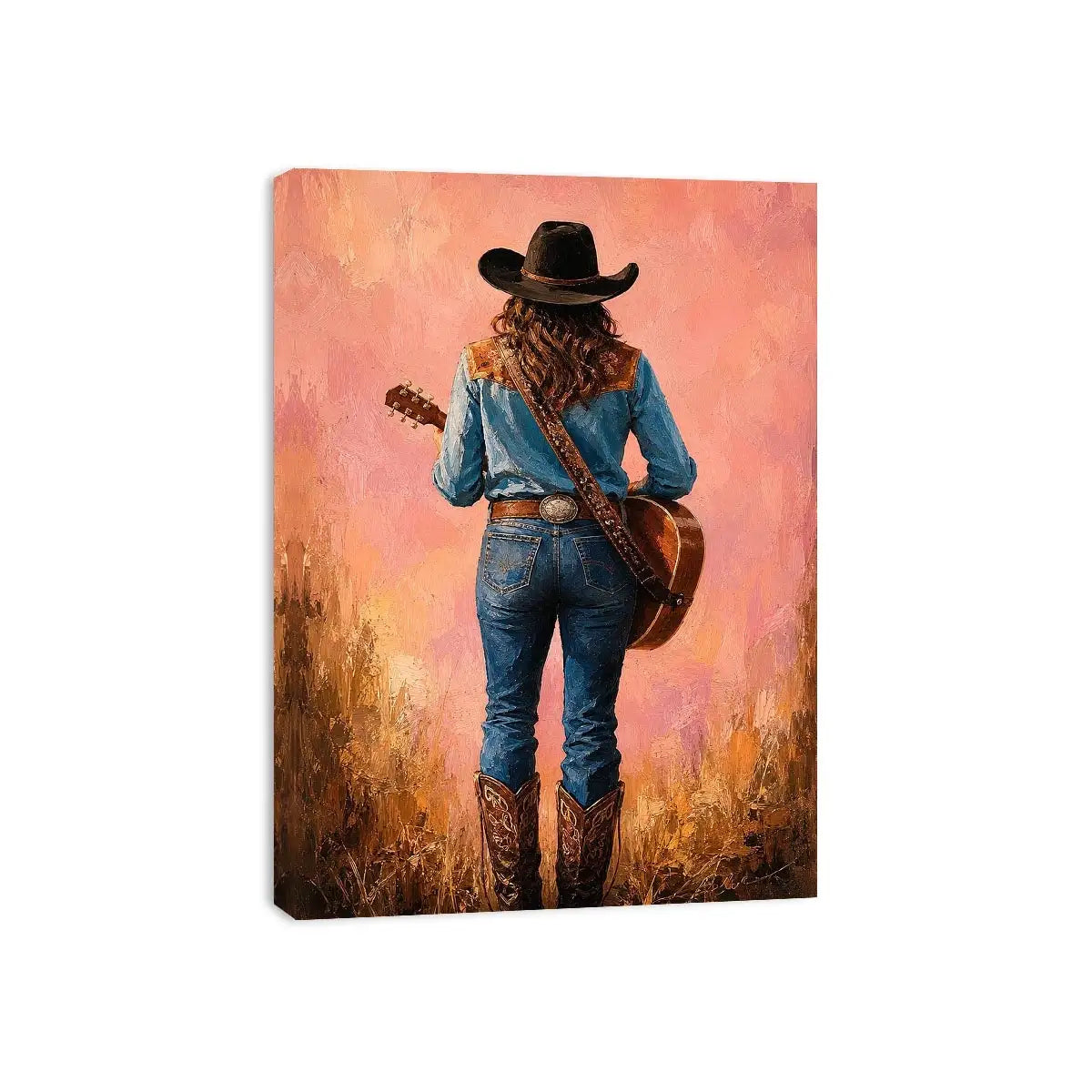 cowgirl guitar western canvas print