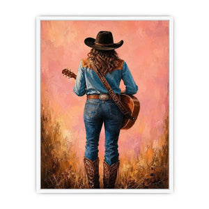 cowgirl guitar western canvas print