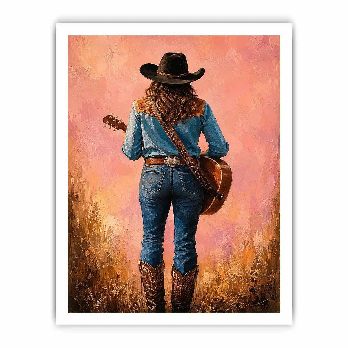 cowgirl guitar western canvas print