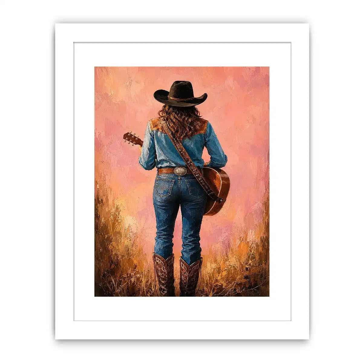 cowgirl guitar western canvas print