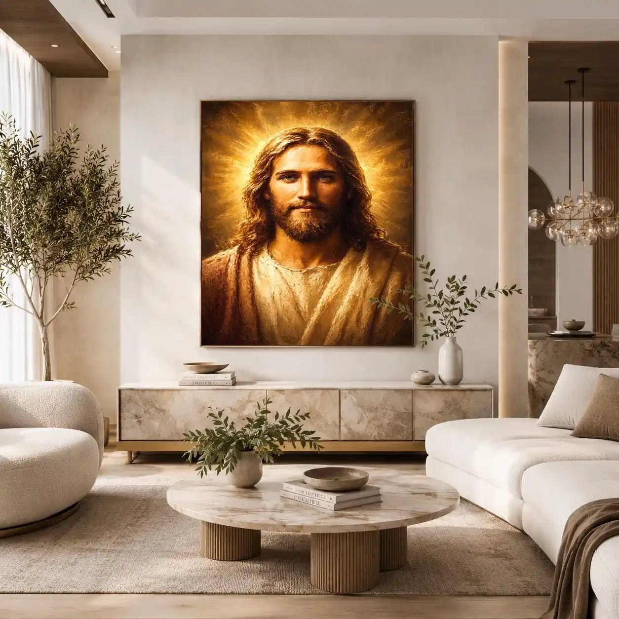 jesus portrait golden light canvas art
