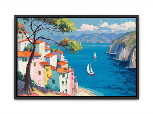 mediterranean coastal village canvas print