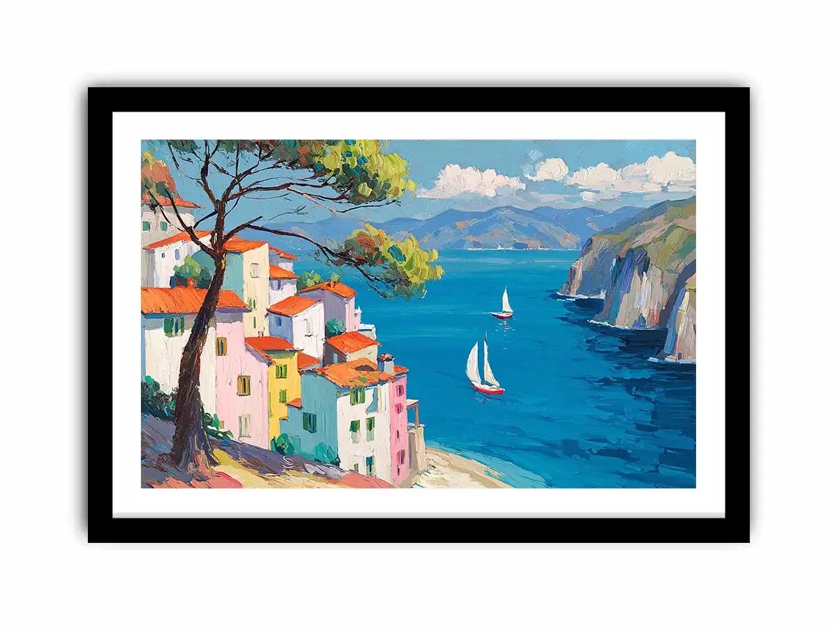 mediterranean coastal village canvas print