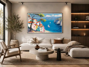 mediterranean coastal village canvas print
