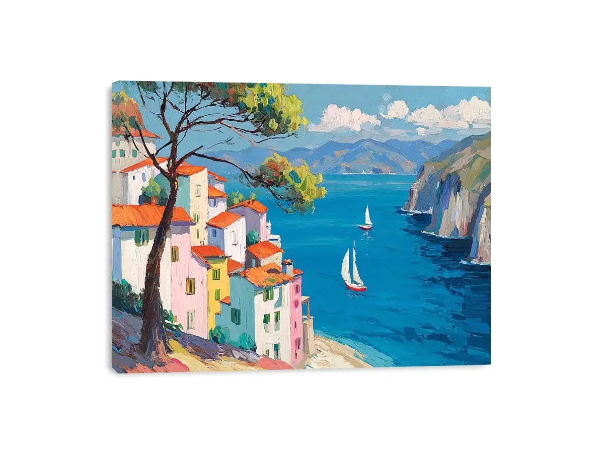mediterranean coastal village canvas print