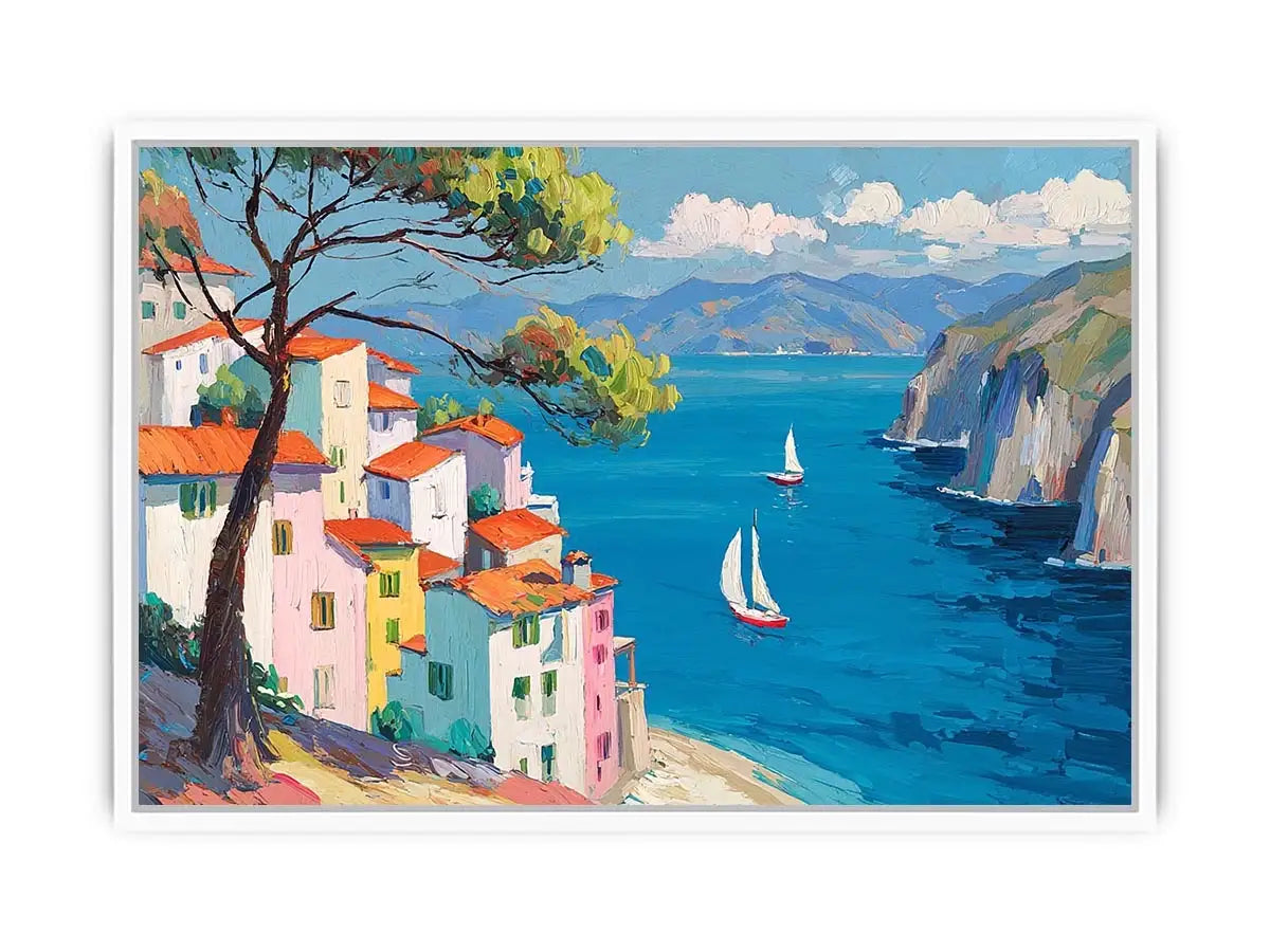 mediterranean coastal village canvas print