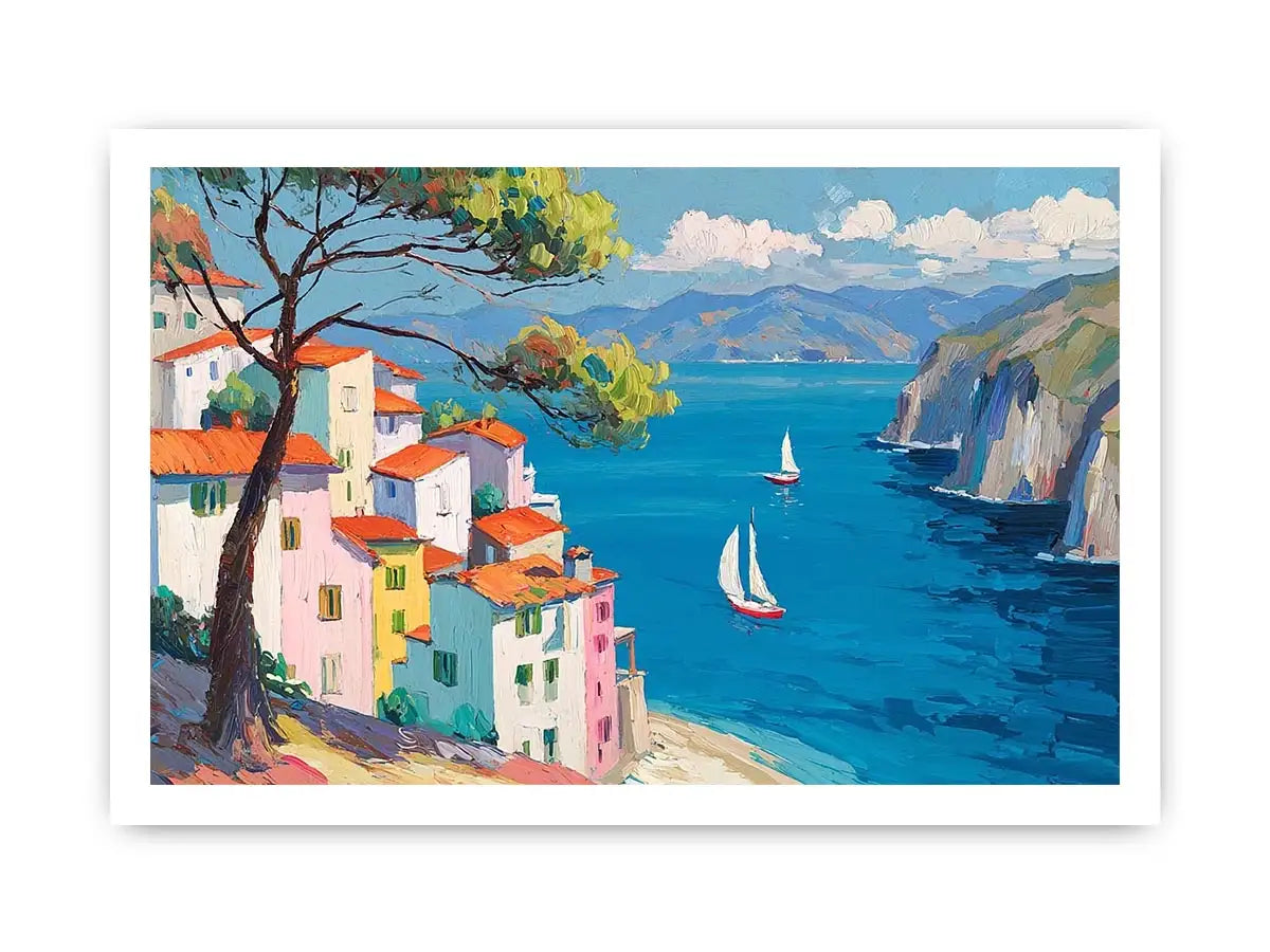 mediterranean coastal village canvas print
