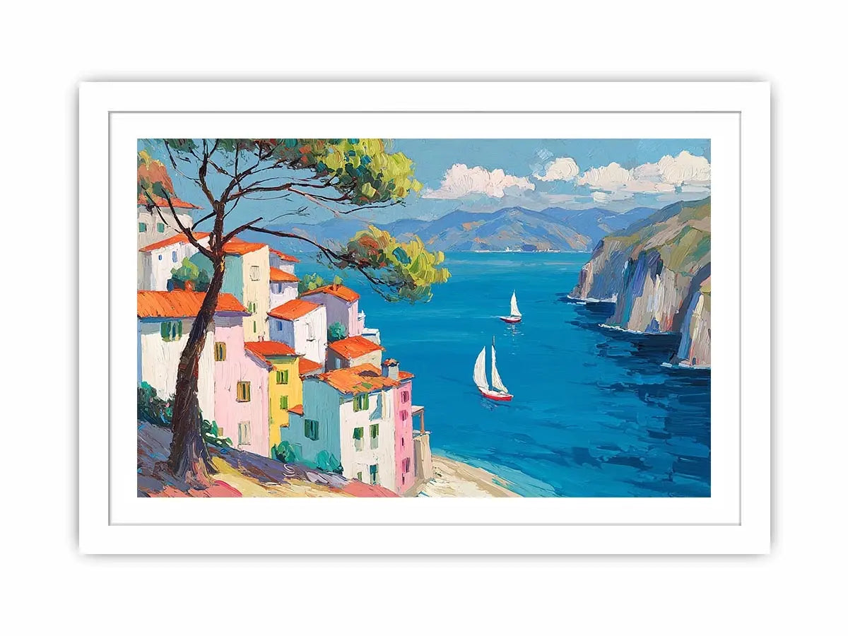 mediterranean coastal village canvas print