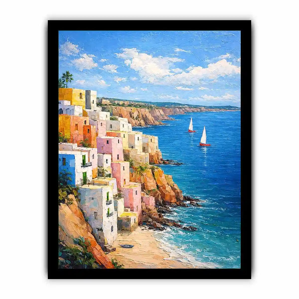 cliffside coastal village canvas art