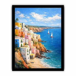 cliffside coastal village canvas art