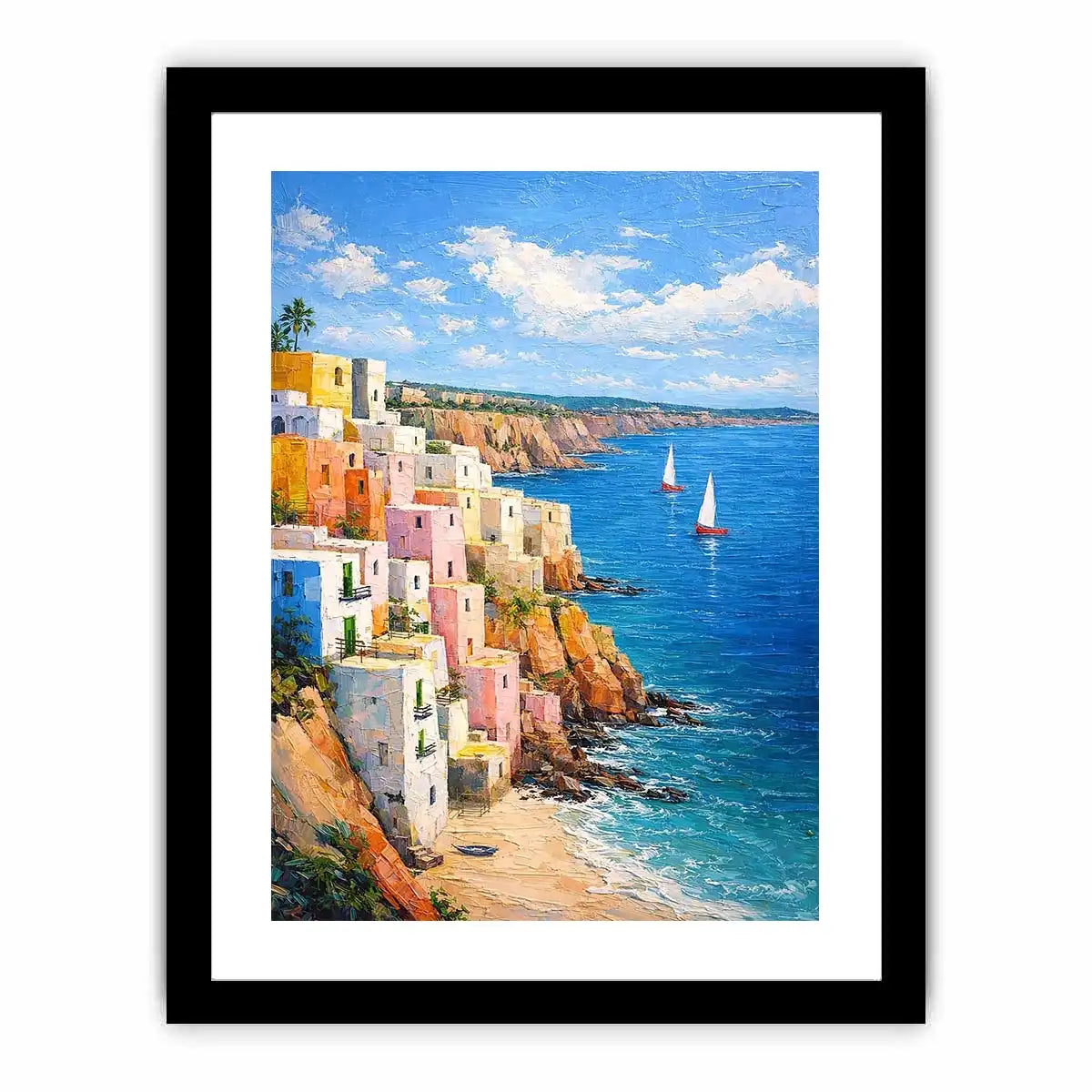 cliffside coastal village canvas art