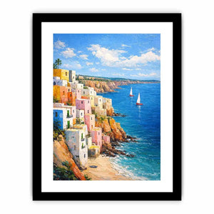 cliffside coastal village canvas art