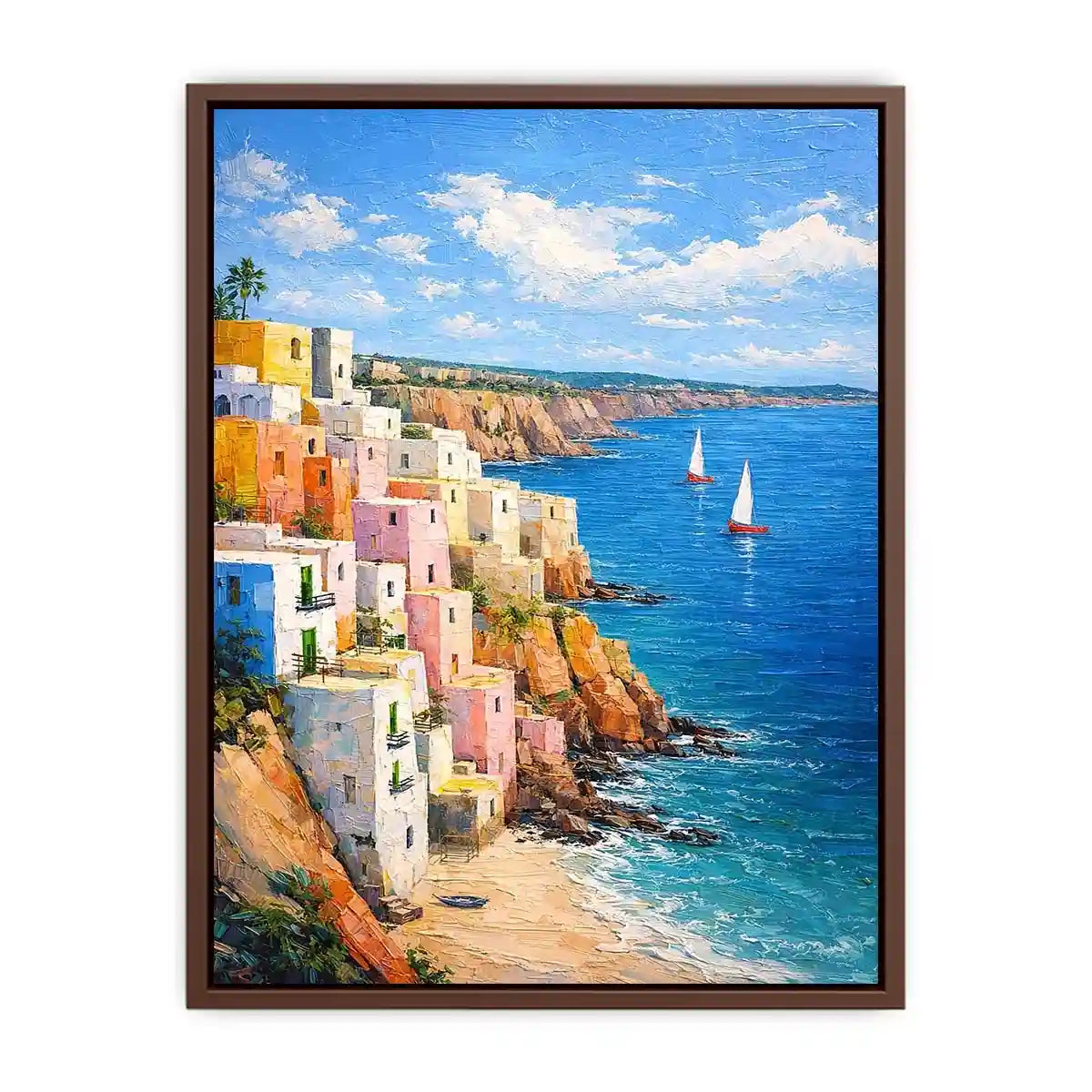 cliffside coastal village canvas art