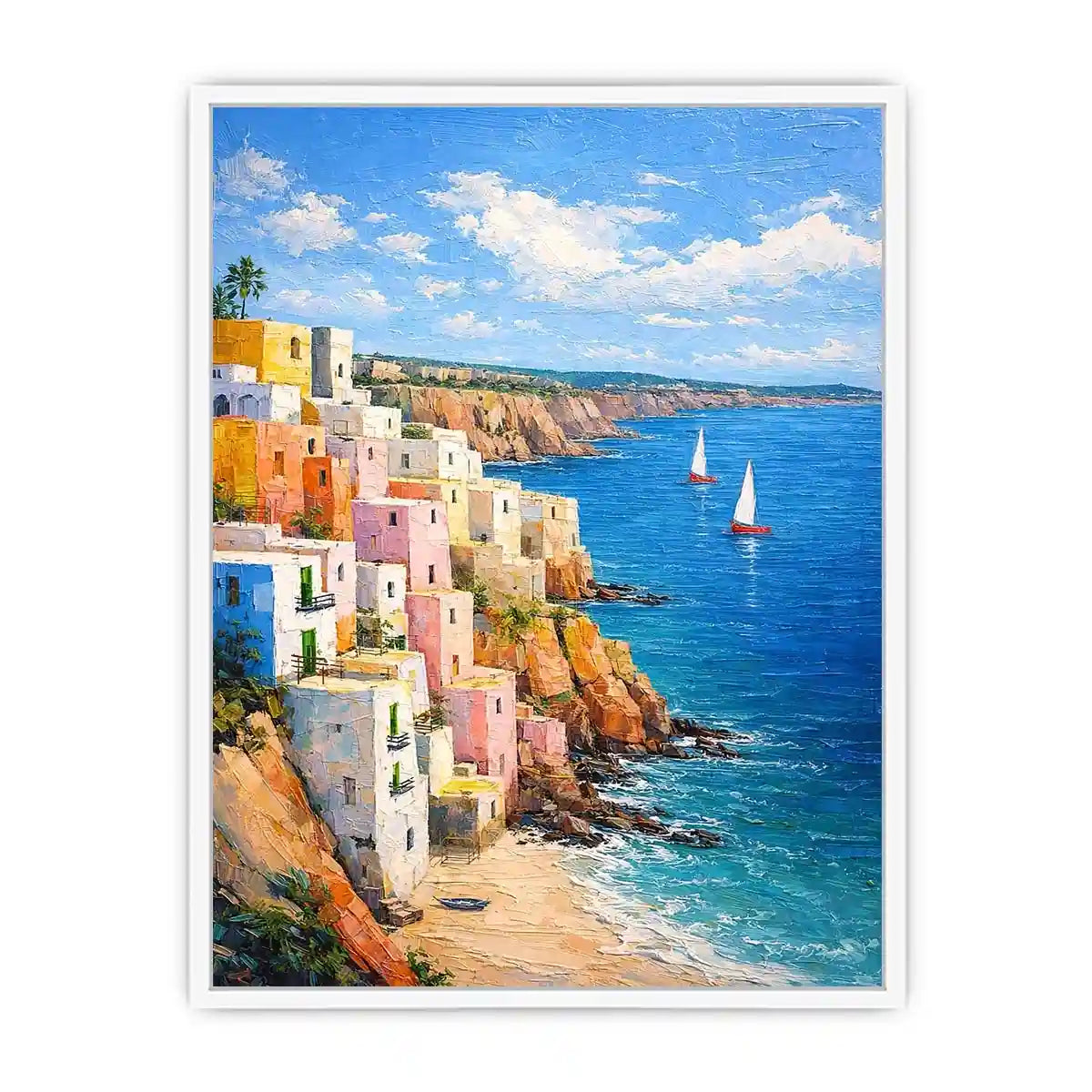 cliffside coastal village canvas art