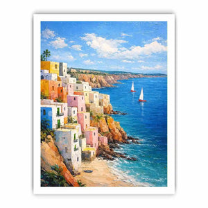 cliffside coastal village canvas art
