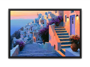 santorini village stairs canvas print