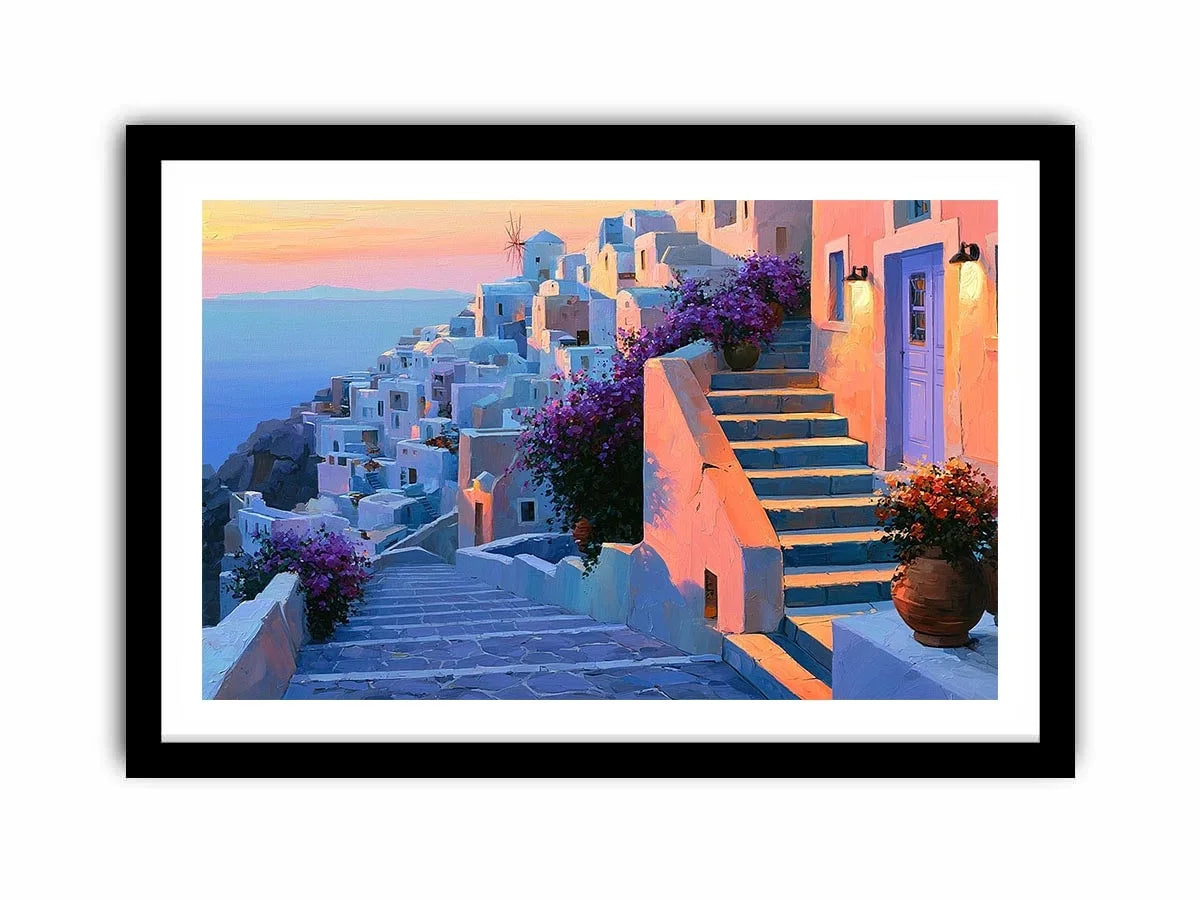 santorini village stairs canvas print