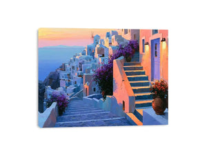 santorini village stairs canvas print