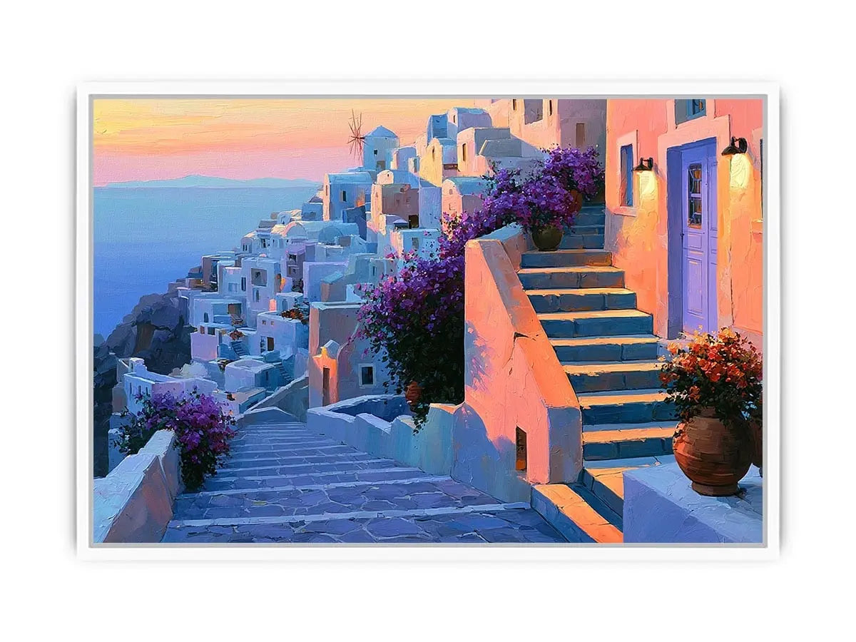 santorini village stairs canvas print