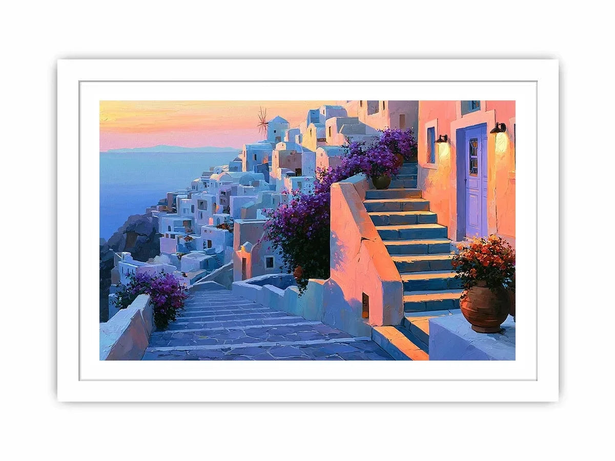 santorini village stairs canvas print