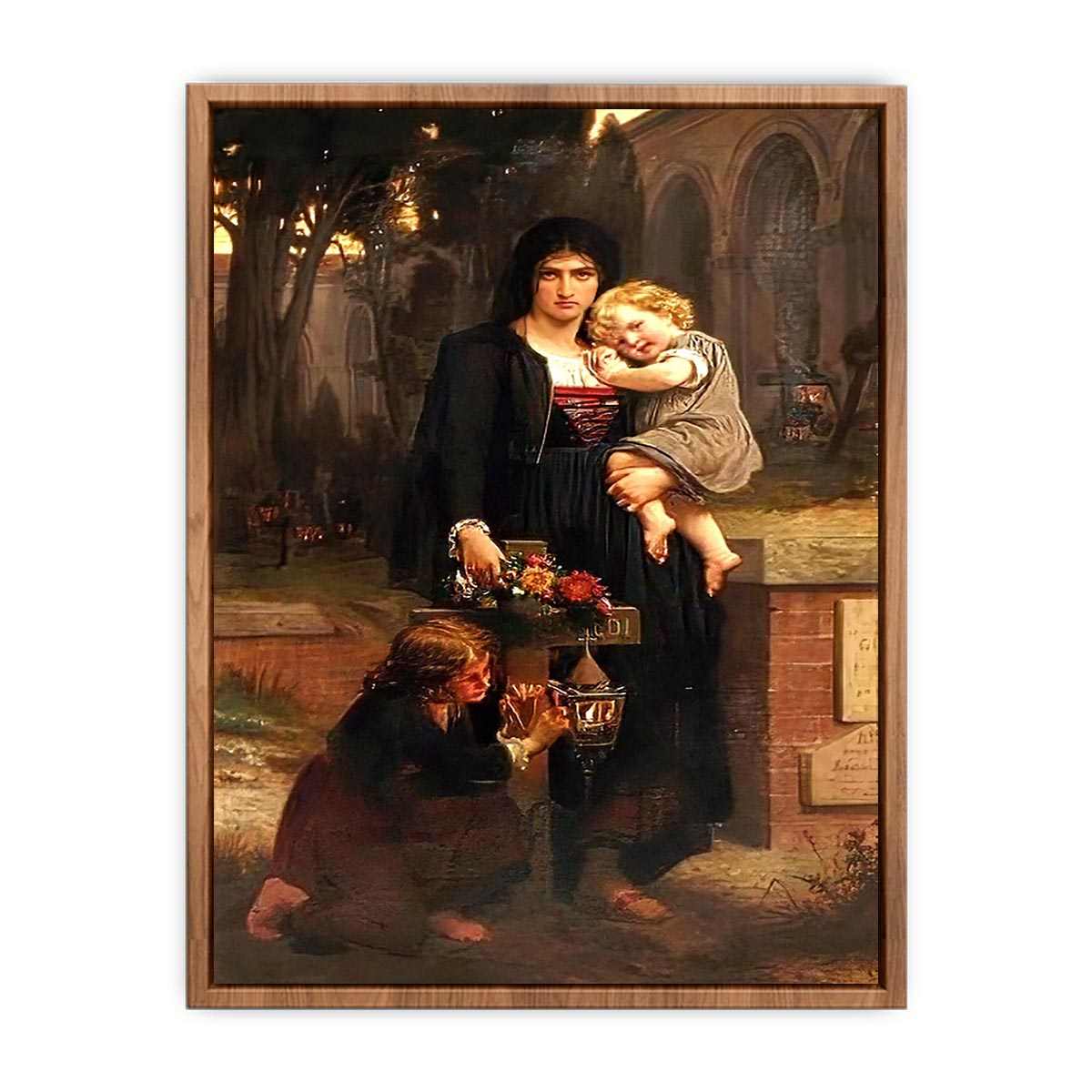 Sa me`re avec ses deux enfants a` la tombe du pe`re  Poster