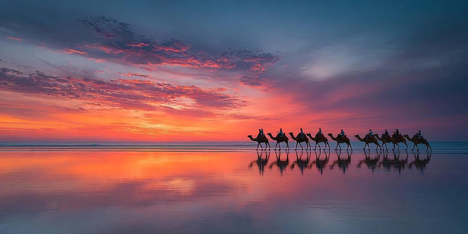 Cable Beach Sunset Camel  Panoramic Canvas Print